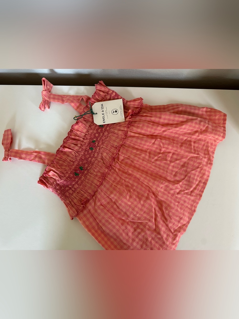 Emile & Ida Pink Gingham Ruffle Smocked Top 5yrs NWT